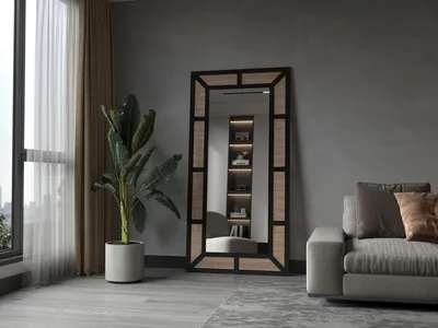 Produktbild von Skye Decor, Eleganter Cheval-Spiegel aus 100% Metall, Schwarz, 90 x 180 cm | Wandmontage möglich | Modernes, geometrisches Design für stilvolle Wohnräume