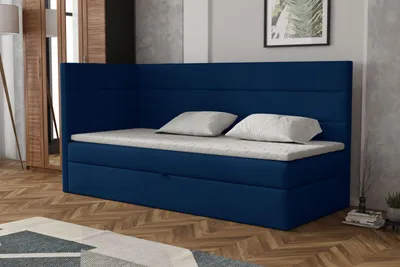 Produktbild von MR GROUP Boxspringbett LUGO 100x200cm links dunkelblau Einzelbett Bett Stauraum Kinderbett Jugendbett Samtstoff, Polsterbett Matratze und Topper H3