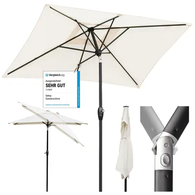 Zdjęcie produktu dla Parasol do ogrodu/tarasu, 210 x 140 cm, ochrona przed promieniowaniem UV 50+, kolor kremowy