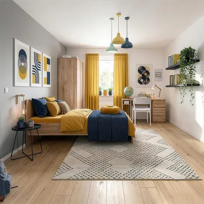 Produktbild von Jugendzimmer-Set mit Bett 90x200 cm & Schreibtisch in Eiche, modern, 3-teilig - FORTALEZA-129