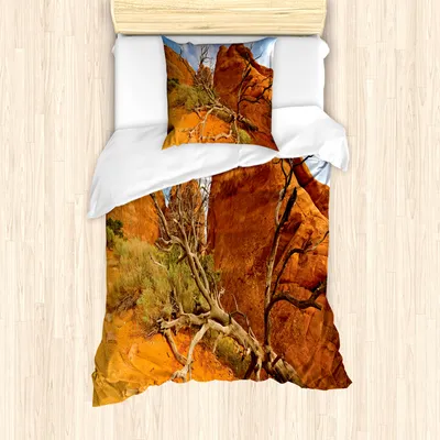 Produktbild von ABAKUHAUS Nationalparks Mantele, Grand Cany Monument, Milbensicher Allergiker geeignet mit Kissenbezügen, 135 cm x 200 cm - 80 x 80 cm, Orange Blue
