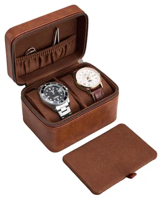 Image de Boîte à montres - Étui de voyage pour 2 montres - Marron - 12,7 x 9,2 x 8,5 cm