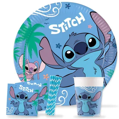 Produktbild von Partygeschirr Stitch Partyset Kindergeburtstag Party Geburtstag-Deko Dekoration Teller Becher Servietten Einweggeschirr Lilo Angel
