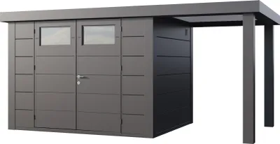 Produktbild von Telluria Metallgerätehaus Classico 3024 mit 170 cm Seitendach granitgrau/anthrazit Seitendach 170 cm rechts