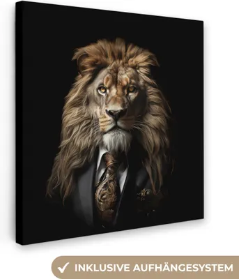 Produktbild von MuchoWow® - Leinwandbilder - Löwe - Porträt - Schwarz - Tier, Wandbild, Wanddeko Bilder Wohnzimmer, 20x20 cm