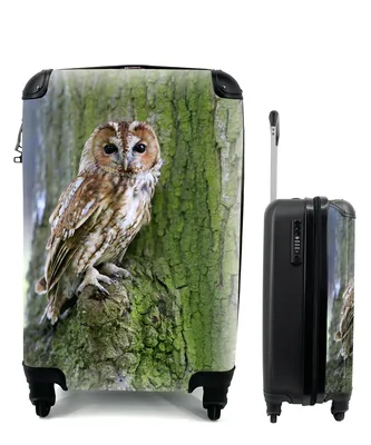Produktbild von MuchoWow® Koffer Handgepäck Trolley Rollkoffer Kleine Reisekoffer mit 4 Rollen - Ein Waldkauz auf einem Baum mit Moos - Cabin Size < 55x40x23 cm & 55x40x20 cm - Fotokoffer - Kabinenkoffer - Boardgepäck - Reise-Box - Reisekoffer - Reisegepäck - Koffer mit Bild - Trolley für Kinder