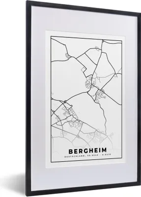 Produktbild von MuchoWow® Gerahmtes Poster Karte - Bergheim - Stadtplan 40x60 cm - Poster mit Schwarzem Bilderrahmen Wandposter Rahmen Foto Bilder - Poster in Rahmen