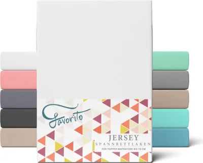 Produktbild von Favorito Jersey Spannbettlaken Topper 100% Baumwolle Spannbetttuch Rundumgummi waschbar pflegeleicht hochwertig strapazierfähig 180x200 cm Weiß