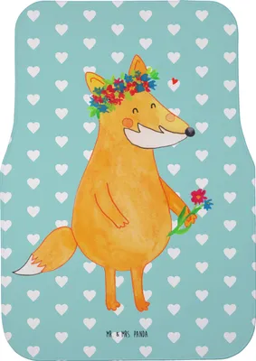 Produktbild von Mr. & Mrs. Panda Autofußmatte Fuchs Blumen - Türkis Pastell - Geschenk, Automatte, Ich, Blume, Blumenliebe, Fußmatte Fürs Auto, Teppich, Auto-Fußmatte, Boho, Freundinnen