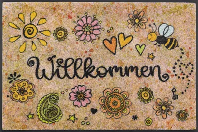 Produktbild von Kleen-Tex Sauberlaufmatte 50 x 75 cm, waschbar, aus 100% Polyamid (Nylonflor) und Nitrilgummi, für Fußbodenheizung, Allergiker & Tierbesitzer geeignet, besonders flach und dicht im Flor, Design Kunterbunt von Rollin' Art by Tina Hötzendorfer