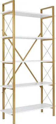 Image de Bibliothèque en bois « Elysian » – 90 x 33 x 180 cm – Blanc doré