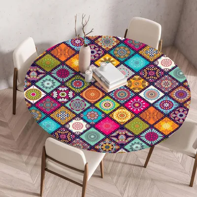 Produktbild von Runde Tischdecke mit Gummizug Outdoor 110 cm Polyester wetterfest abwaschbar