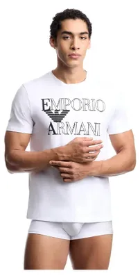 Image de T-shirt pour homme EMPORIO ARMANI, manches courtes, col rond, 100 % coton, avec logo imprimé, référence EM000574 AF20434, taille L, 100 % coton