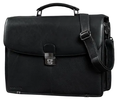 Produktbild von Klassische Leder Aktentasche Schwarz Herren große Businesstasche Arbeit Bürotasche mit Schloss zum Umhängen 15,6 Zoll Laptoptasche Farbe: Obsidian schwarz