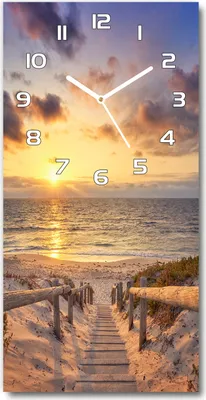 Produktbild von Wanduhr aus Glas – 30x60 cm - Glasbild - Glasuhr - Gehärtetes Glas -Weg zum Strand