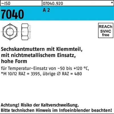 Produktbild von Reyher  Sechskantmuttern ISO 7040 A 2 M 10 A 2 (500 Stück)