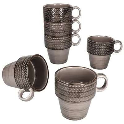 Produktbild von Mäser Prospero braune 6x Kaffeebecher 290ml Porzellan 6 Pers Teetasse mit Relief