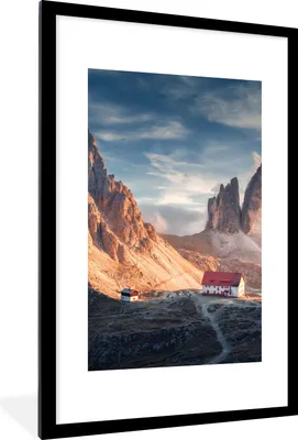 Produktbild von MuchoWow® Gerahmtes Poster Haus - Berge - Landschaft 60x90 cm - Poster mit Schwarzem Bilderrahmen Wandposter Rahmen Foto Bilder - Dekoration - Wandposter Wohnzimmer - Hochwertig