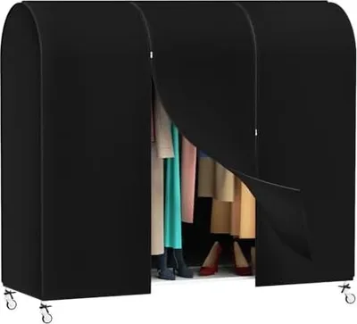 Produktbild von Syeeiex 6ft Atmungsaktive Kleiderständer Abdeckung Mit 2 Reißverschluss, Nicht gewebt kleidersack lang 182 x 152 x 50cm Staubschutz Kleiderbügel kleiderhülle Abdeckung für Kleiderstange, Schwarz