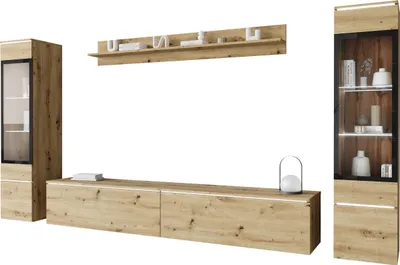 Produktbild von MIRJAN24 Wohnwand Vera II, Stilvoll Wohnzimmer-Set, TV-Schrank, Modern Mediawand (Farbe: Artisan Eiche, mit Beleuchtung)