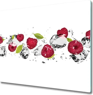 Produktbild von Glas Herdabdeckplatte 60x52 cm Spritzschutz Glasabdeckplatte Schneidebrett Himbeere und Wasser