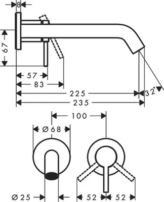 Produktbild von hansgrohe Tecturis S, Einhebel-Waschtischmischer Unterputz, Wandmontage, EcoSmart+, Auslauf 22,5 cm, Mattschwarz, 1 Stk.