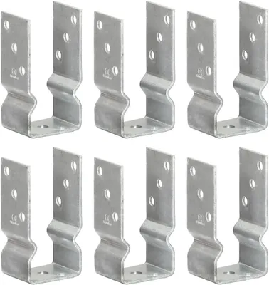 Produktbild von Pfostenträger 6 Stück aus feuerverzinktem Stahl in U-Form, Bodenanker 7 x 6 x 15 cm mit vorgebohrten Löchern