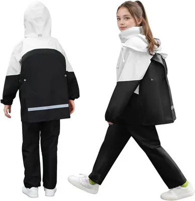 Wasserdichte Kinderregenjacke mit Kapuze und Regenhose - Atmungsaktives und tragbares Regenanzug für Jungen und Mädchen von