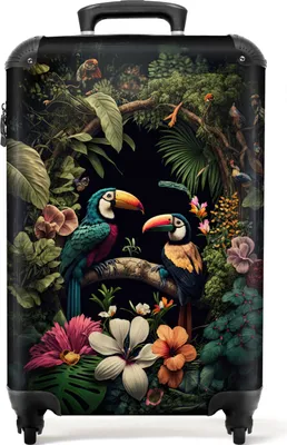 Produktbild von NoBoringSuitcases.com® Kufr Příruční zavazadlo Trolley Rolling suitcase Malý cestovní kufr na 4 kolečkách - Bird - Flowers - Plants - Jungle - Black - Toucan - Cabin Size < 55x40x23 cm & 55x40x20 cm - Foto kufr - Cabin suitcase - Board luggageKufr do příručního zavazadla 55x35x20 cm, 36L,