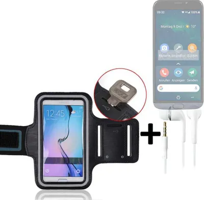 Produktbild von TOP SET kompatibel mit Doro 8050 Neopren Jogging Armband Sportarmband Oberarmband kompatibel mit Doro 8050 schwarz mit Reflektor Streifen +