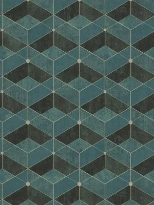 Produktbild von Petrol Tapete mit Grafikmuster & Metallic Akzent – Blau, Grün, Schwarz