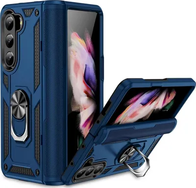 Produktbild von Conie Outdoor Schutzhülle für Samsung Galaxy Z FOLD 5 Tasche Silikon Hard Case Cover Hülle mit Halter Ständer in Blau