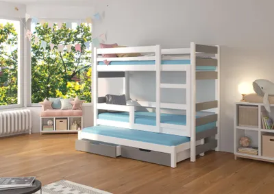 Obrázek produktu pro Patrová postel s přistýlkou a zábranou 80x180 HEMLIA - bílá / šedá