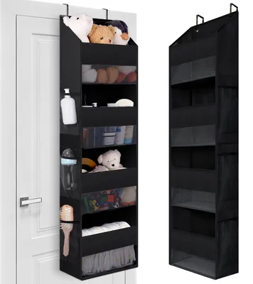 Image de Organiseur de porte à 4 compartiments, 1 pièce, noir, rangement de porte, organiseur de porte à suspendre pour la chambre à coucher