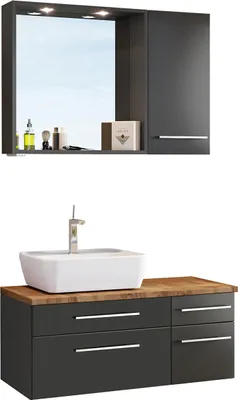 Produktbild von Waschtisch-Set Gästebad Waschplatz Badset Handwaschplatz Badmöbelset "Davos X" Graphit/Grau-Matt