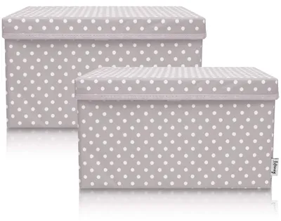 Produktbild von Lifeney 2-Set Aufbewahrungsbox Kinder (37x25x21cm) I Aufbewahrungskorb für Kinderzimmer und Wohnbereich I Kinder Aufbewahrungskiste (Hellgrau Punkte)