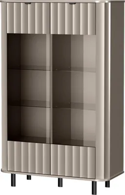 Produktbild von Belmy Vitrine grau 155 cm VELANO – modern Glasvitrine 2 Türen Rillenfronten