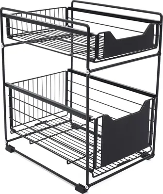 Produktbild von Unterschrank Organizer - 2-stöckiger Schiebekorb - Metall - Maße 37,4×28,2×44 cm - Für Küche/Badezimmer - Schwarz