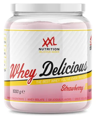Produktbild von XXL Nutrition - Whey Delicious Protein Pulver - Leckerste Shake - Eiweiss Pulver, Whey Protein Isolat & Konzentrat - Hohe Qualität - 78,5% Proteingehalt - Erdbeere - 1000 Gramm