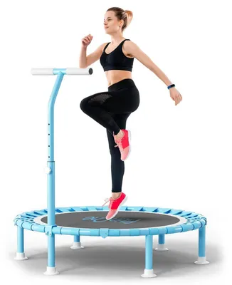 Image de Mini-trampoline pliable, diamètre 101 cm, avec sangles élastiques, poignée réglable, capacité de charge jusqu'à 200 kg