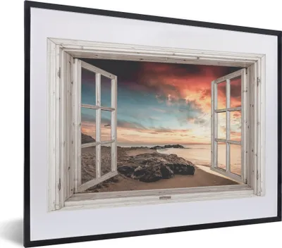 Produktbild von MuchoWow® Gerahmtes Poster Aussicht - Strand - Meer 40x30 cm - Poster mit Schwarzem Bilderrahmen Wandposter Rahmen Foto Bilder - Bilderrahmen - Poster im Rahmen