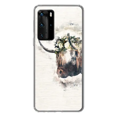 Produktbild von MuchoWow® Handyhülle Schutzhülle Hülle für Huawei P40 Pro Schottischer Highlander - Rauch - Blumen Silikon Softcase Handy Hülle - Schutz