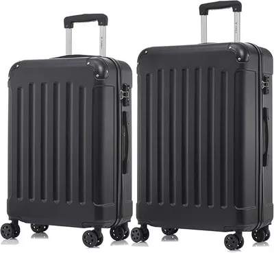 Imagen del producto de Maleta de viaje premium con cerradura TSA, cremallera YKK, maleta rígida, maleta con ruedas, maleta de cabina, maleta de mano, 4 ruedas (negra, juego L-XL)