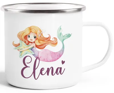 Produktbild von Emailletasse Meerjungfrau Prinzessin Kinder Motiv personalisiert Becher Emaille personalisierte Geschenke SpecialMe® weiß-metall Emailletasse