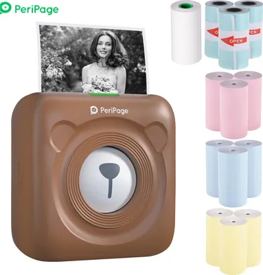 Produktbild von PeriPage Mini kapesní tiskárna štítků Tiskárna štítků Termální tiskárna papíru s připojením Bluetooth + 9 termálních rolí + 3 role lepicí pásky 57 * 30 mm (hnědá)