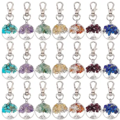 Dailygoods - Schlüsselanhänger 28 Stück - Lebensbaum Schlüsselanhänger - Edelstein Anhänger - Schlüsselanhänger Dekoration