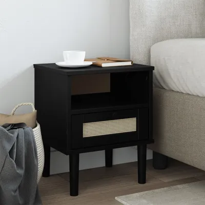 Zdjęcie produktu dla vidaXL Stolik nocny SENJA rattan czarny 40x35x48 lite drewno sosnowe