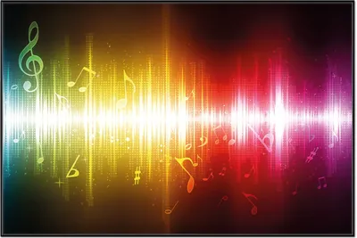 Produktbild von Wallario Wandbild Blau-gelbe Noten der Musik, Größe: 61 x 91,50 cm, Poster mit schwarzem Aluminiumrahmen