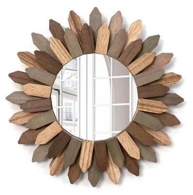 Image de Miroir rond mural, décoration bohème, cadre en bois, trois couleurs, 30,5 cm