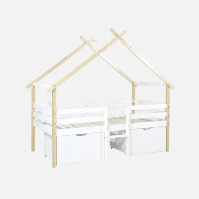 Produktbild von sweeek - Kinderbett 90 x 190 cm Kiefernholz inklusive Lattenrost und 2 Schubladen - Weiß